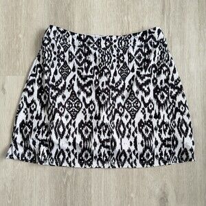 Ekouaer Skort Active Performance Women's L Black White Ikat Geometric Print EUC